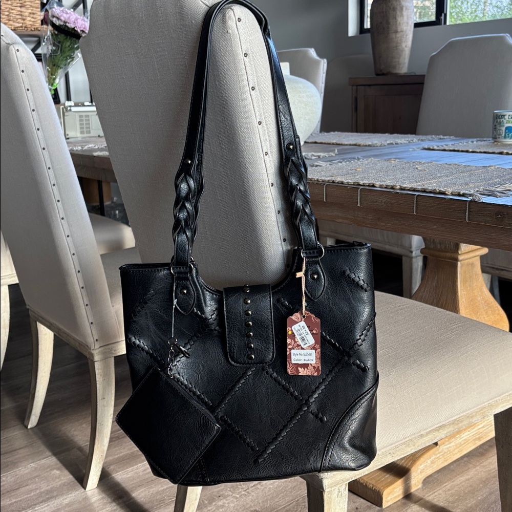 Black faux leather Purse with Studded Accents - Picture 2 of 12